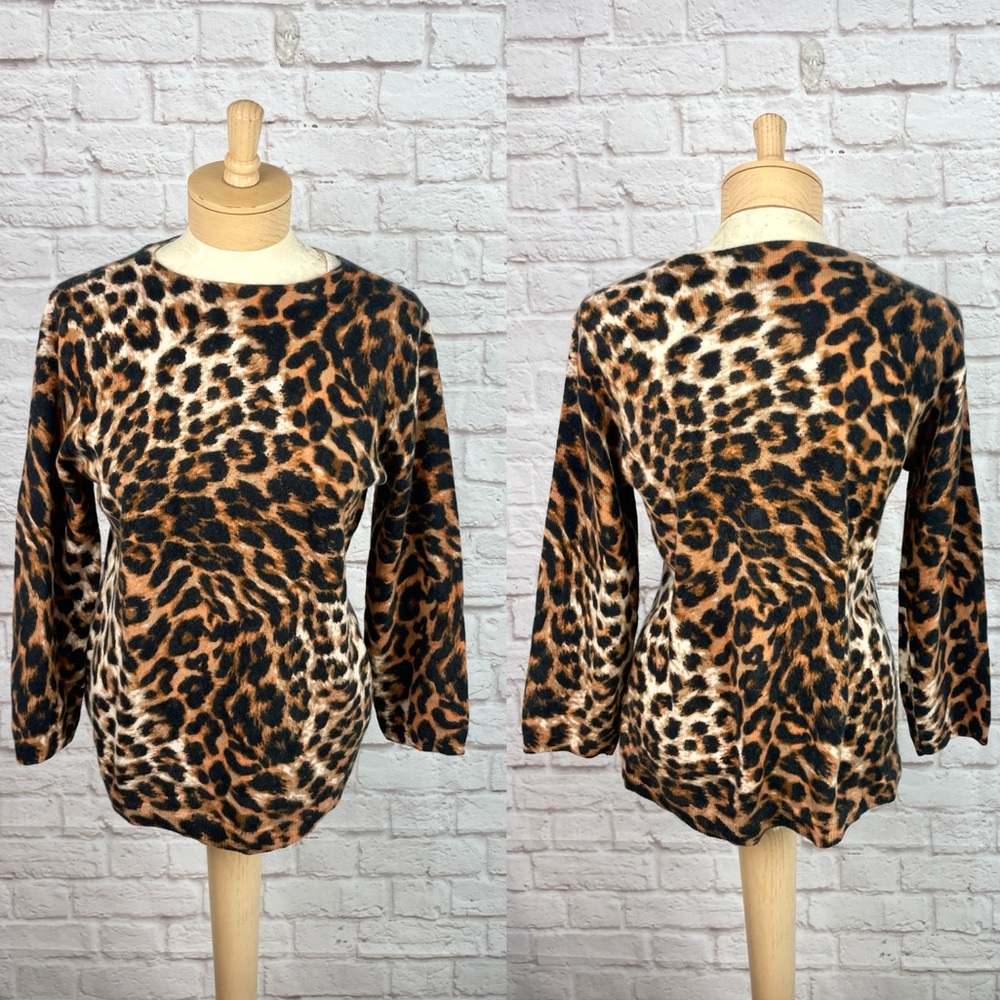 Talbots 100% Cashmere Cheetah Print Scoop Neck Sweater Size Large